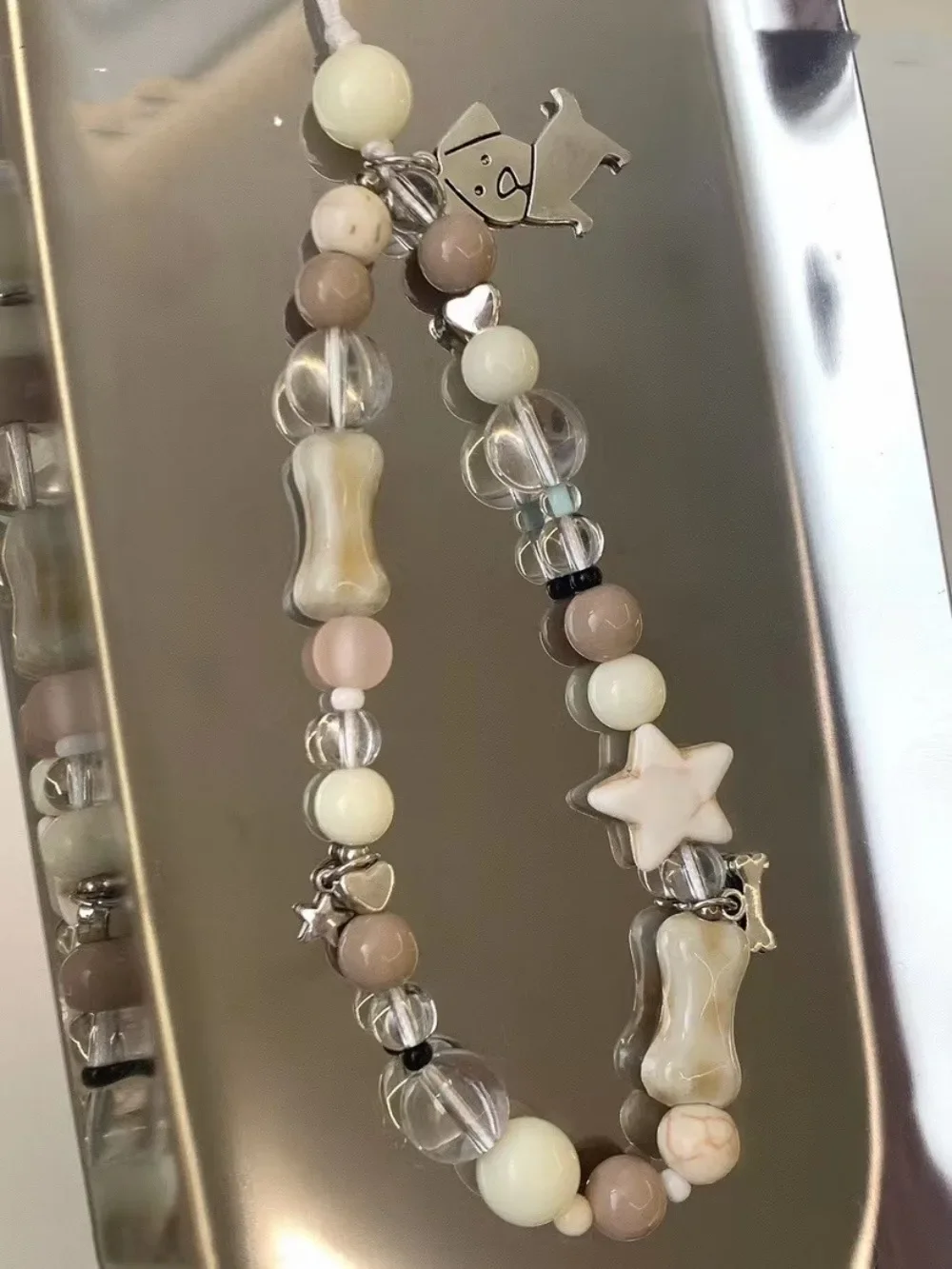 New Handmade Cream Color Matching Double Layer Star Bracelets Design Girls Natural Stone Beaded Bracelet Party Jewelry Gift