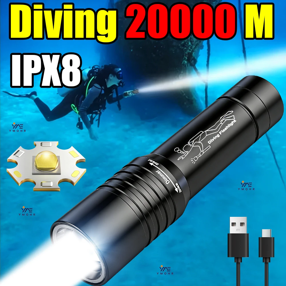 Underwater Flashlight - 20000M 다이빙 손전등 강력한 LED 다이빙