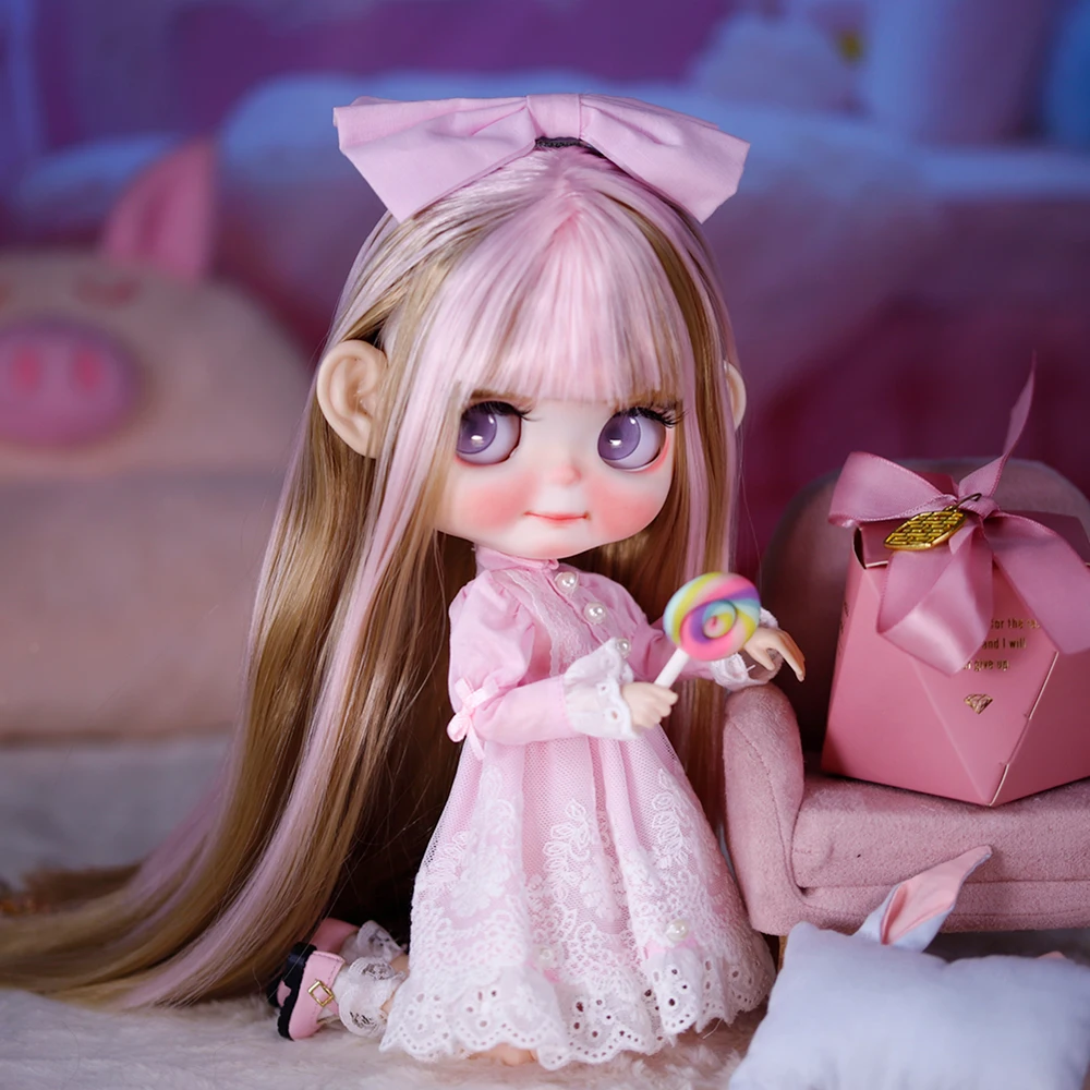 

ICY DBS Blyth Doll 30cm Fair Skin Matte Face Naughty Lip-Biting Hand-Painted Makeup Doll with Dress and Shoes Festival Girl Gift