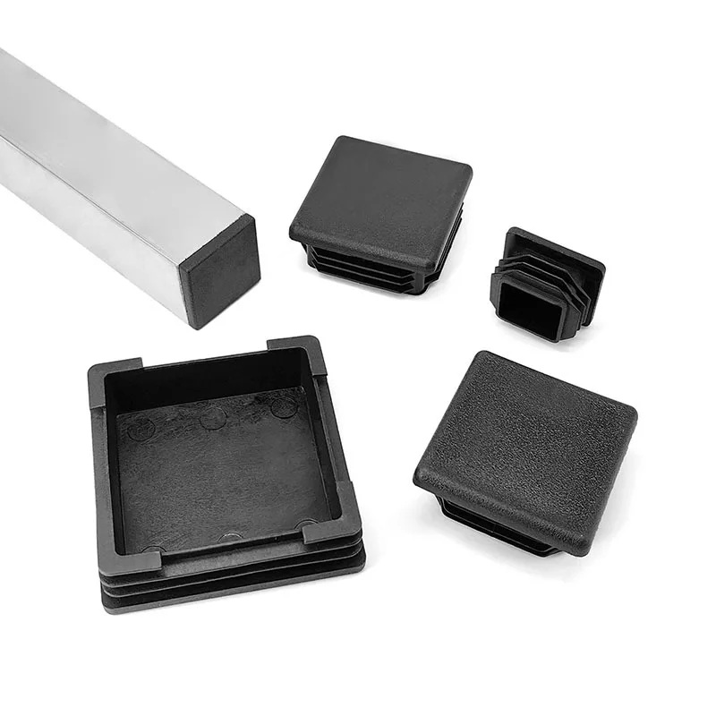 16PCS Black Rectangular Blanking End Cap Tube Plug Foot Pad Plastic Square Table and Chair Decorative Cover 13x13mm~25x25mm
