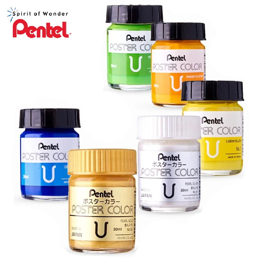 Japan Pentel Gouache Paint 30ml Shimmer Metallic Gold Silver Fluorescent Pigment Advertising Watercolor Painting Art Supplies