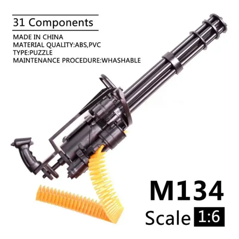 1:6 Scale M134 Gatling Minigun Plastic 4D Gun Model T800 Heavy Machine Guns + Bullet Belt for 12 Inch Action Figures Toys