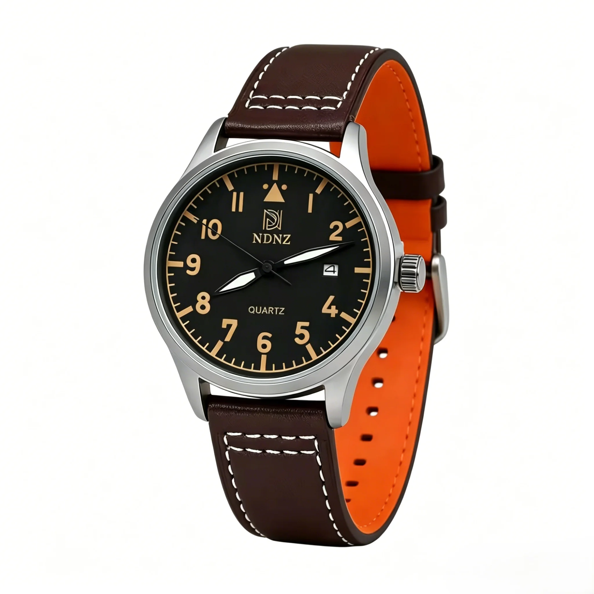 

&Latest Pilot Quartz Watch Retro Casual Business Mens Fashion Watch with Brown Leather Strap