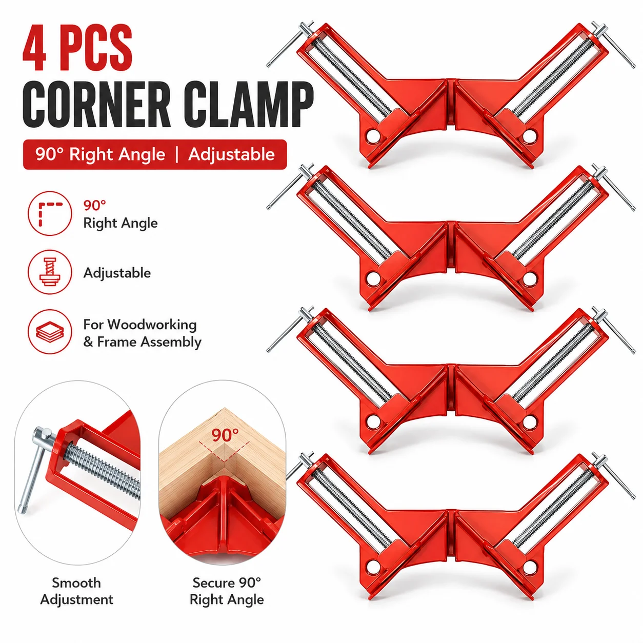 Right Angle Clamp, 90 Degrees Corner Clamp, Picture Frame Holder, Glass Holder, DIY Woodworking Hand Tools