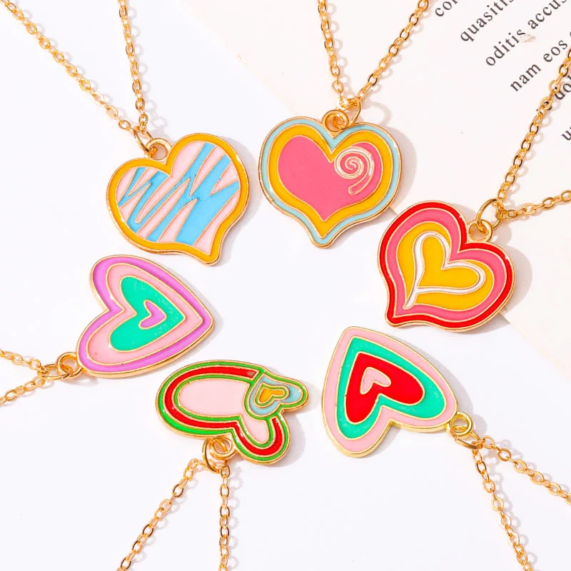 Sweet Candy Color Enamel Heart Pendant Necklace Cute New Y2k Necklace Accessories For Women Girls Party Jewelry Gifts