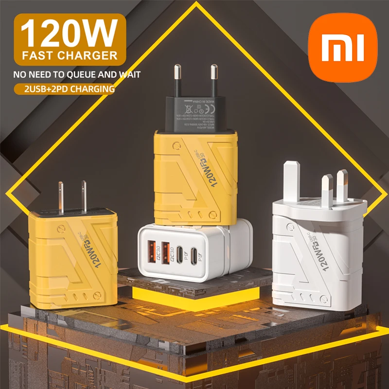 Xiaomi 120W Fast Charger Wall Adapter PD USB Charger QC 3.0 Quick Charge Adapter 3 Ports EU/US/UK Plug For iPhone Samsung Huawei