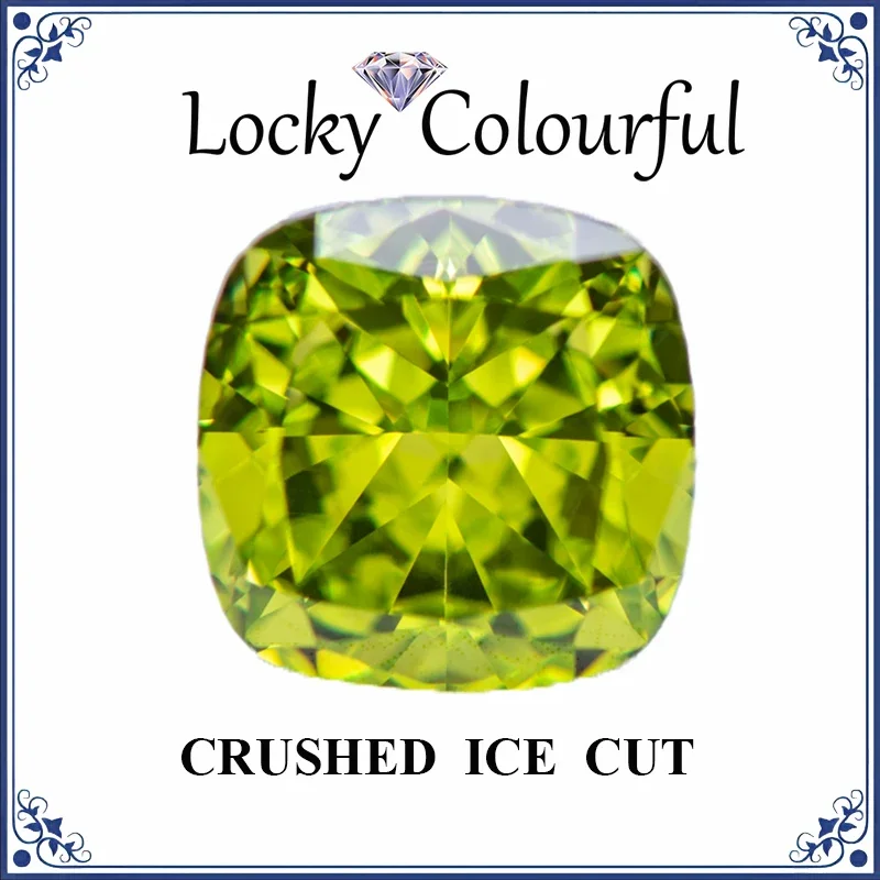 Cubic Zirconia Crushed Ice Cut Square Cushion Shape Apple Green Color Charms for Diy Jewelry Making Materials No Certificate