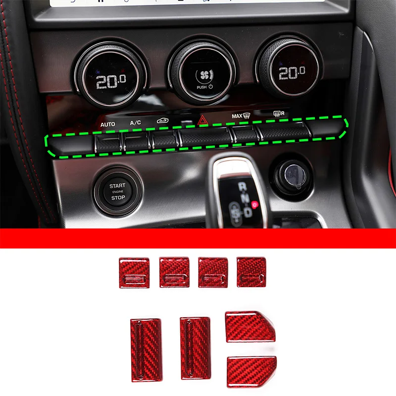 For Jaguar F-TYPE 2013 + Car Central Control Button Switch Decorative Cover  Real Carbon Fiber Interior Accessories 8 Pcs