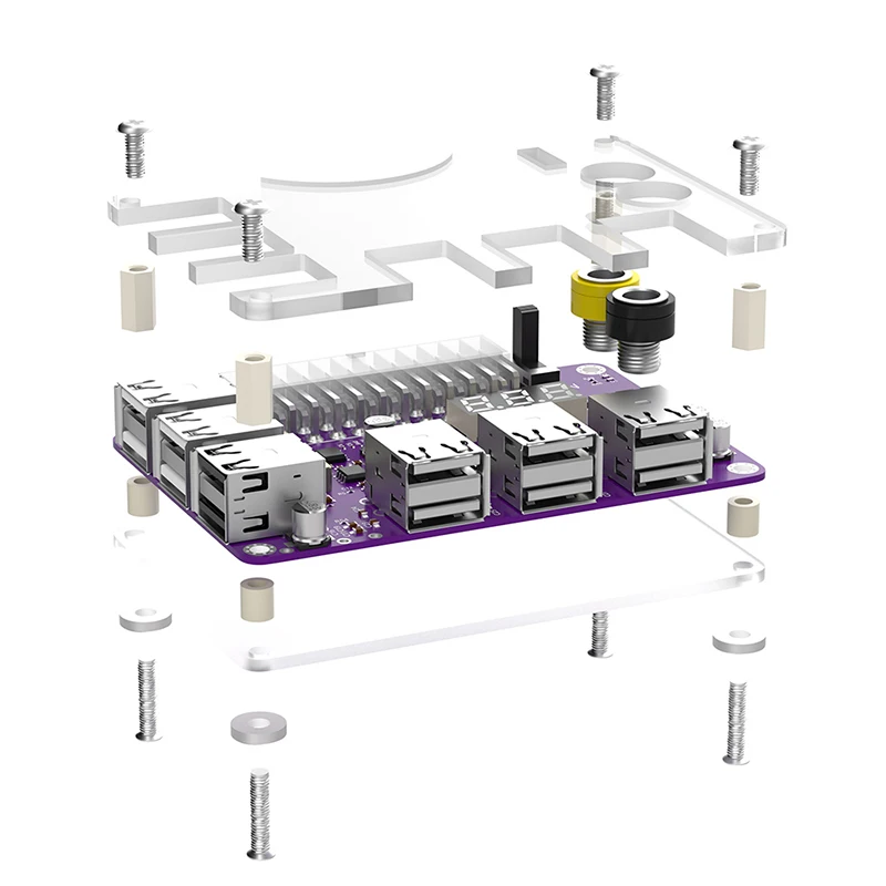 ATX 24Pin + 12 Port USB 2.0 Power Breakout Board Adapter Acrylic Case Kit Three Digit LED Display 12V Output Support QC2.0 QC3.0