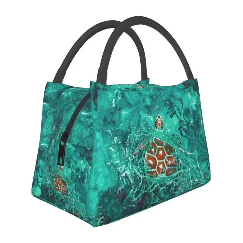 Ocean Aqua Turtle Insulated Lunch Tote Bag for Women Sea Animal Portable Cooler Thermal Bento Box Outdoor Camping Travel