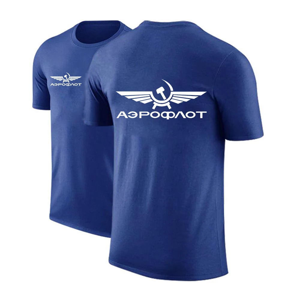 2024 Aeroflot Aviation Russe Logo Print Summer Men's Quick Drying Cotton Short Sleeve Comfortable Solid Color Round Neck Tee Top