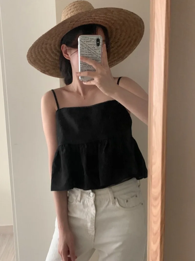 سترة صيفية أنيقة كسول Vaion Sle Bal كشكش فضفاضة بحمالات سترة نسائية كاجوال قابلة للتنفس