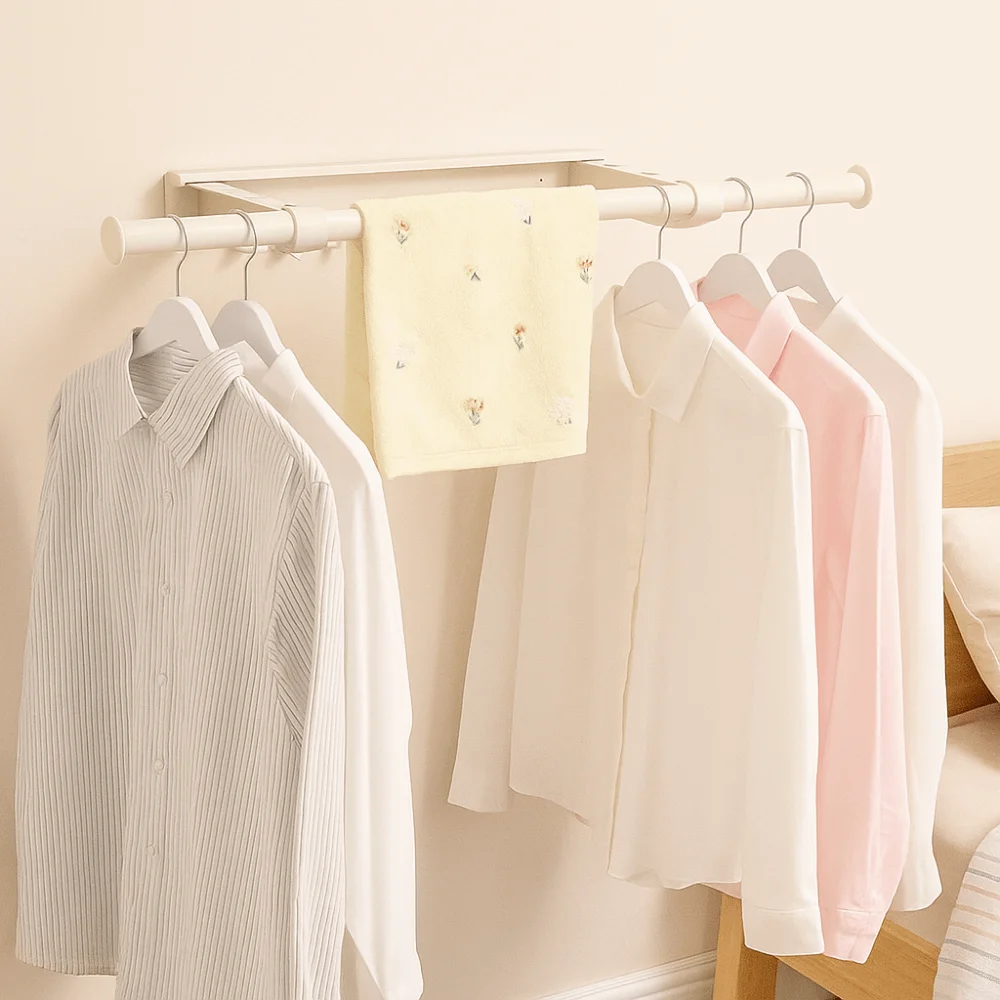 

Телескопическая вешалка для одежды из углеродистой стали, регулируемая длина, сушилка для одежды без перфорации, складная настенная сушилка для белья