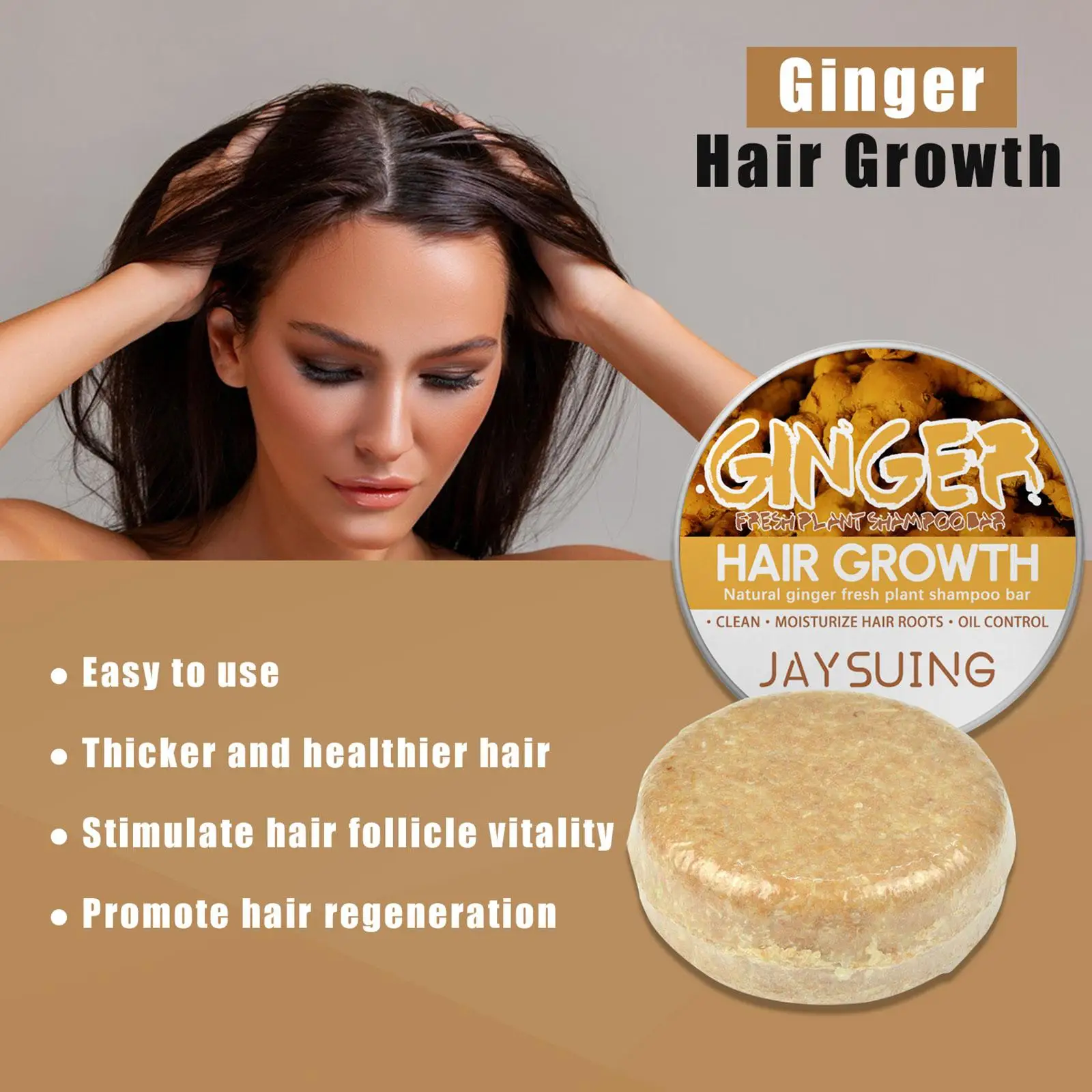 Anti Hair Loss Ginger Shampoo, Barra Hidratante Grossa, Condicionamento de Massagem Capilar, 60g, 5pcs