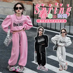 Spring Childrens Set Girls Casual Pullover T-shirt Sports Pants Combination Set Versatile Sports Print Top Fashion Pants Trend