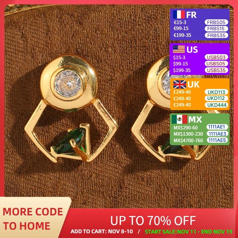 

Vintage Green Zircon Studs Earring Irregular Geometry Gold Color Woman Trend 2025 Valentine Day Gift Luxury Quality Jewelry New