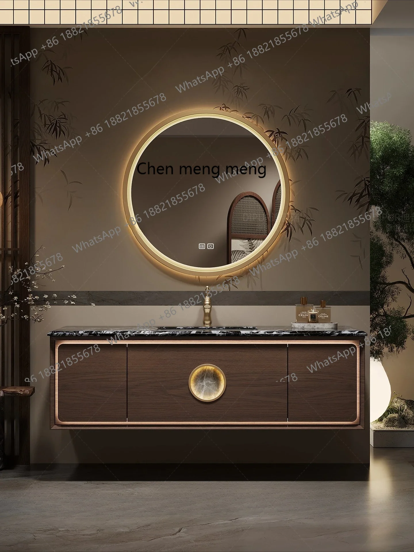 

X Bathroom cabinet new medieval integrated basin, washstand walnut color