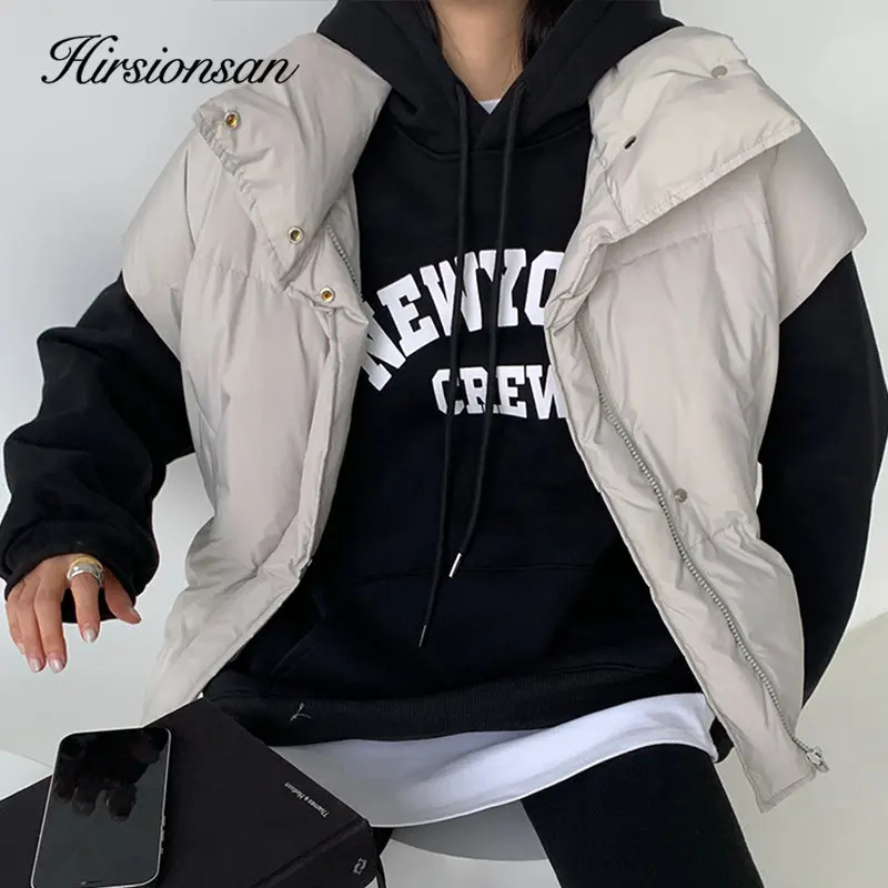 Hirsionsan Chic Fleece Warm Hoodies Women Letter Print Sweatshirt Pocket Streetwear Long Sleeve Pullover Oversized Sportwear