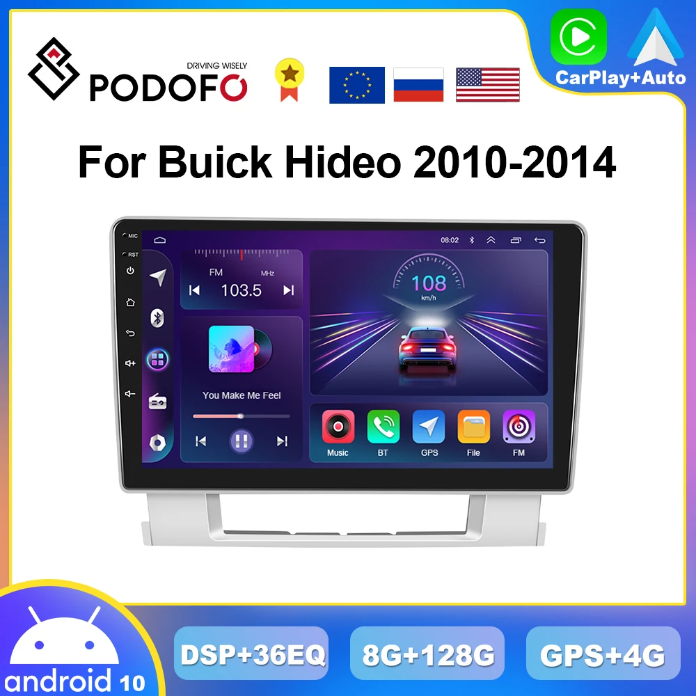 

Podofo 8G+128G CarPlay Android Radio For Buick Hideo 2010-2014 Car Multimedia Player 4G Head Unit 2din GPS NAVI RDS HiFi Stereo