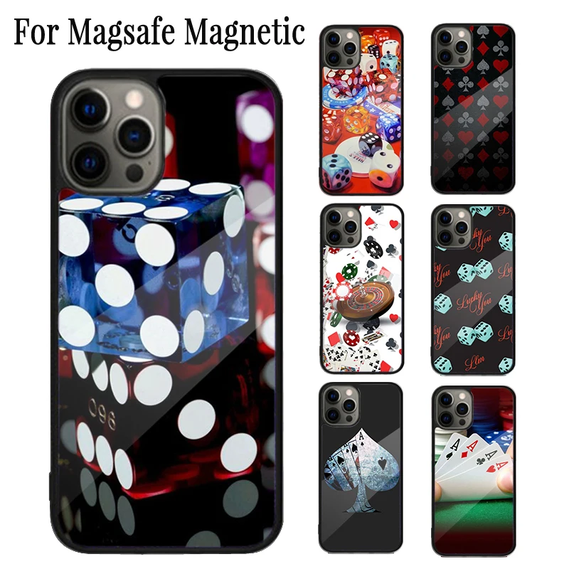 Dices Poker Casino Magnetic Phone Case Coque For iPhone 16 15 14 Plus 13 12 Mini 11 Pro Max Magsafe Wireless Charging Cover