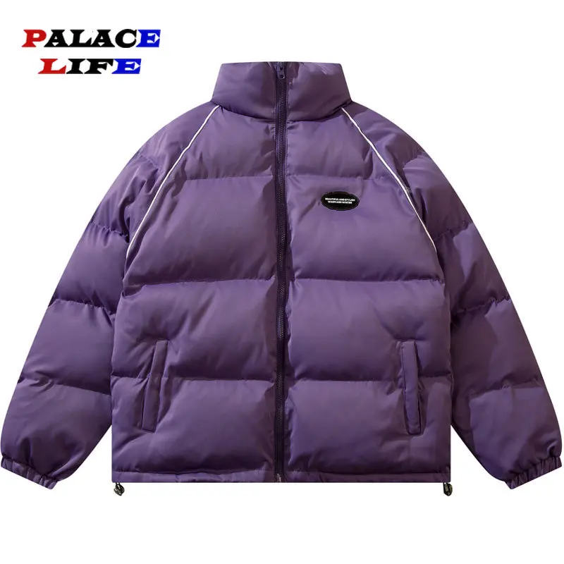 Winter Parkas Jacket Men Harajuku Solid Color Thicken Warm Purple Padded Coats Streetwear Women Fashion Casual Loose Outwear