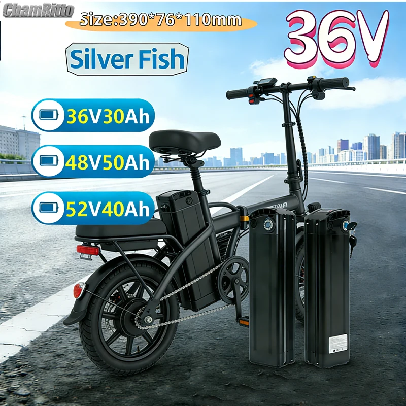

Литиевая аккумуляторная батарея 36В 48В 52В 60В 72В 20Ач 30Ач 40Ач 50Ач 18650 высокой емкости, подходит для двигателей Silver Fish мощностью до 2000Вт 1800Вт