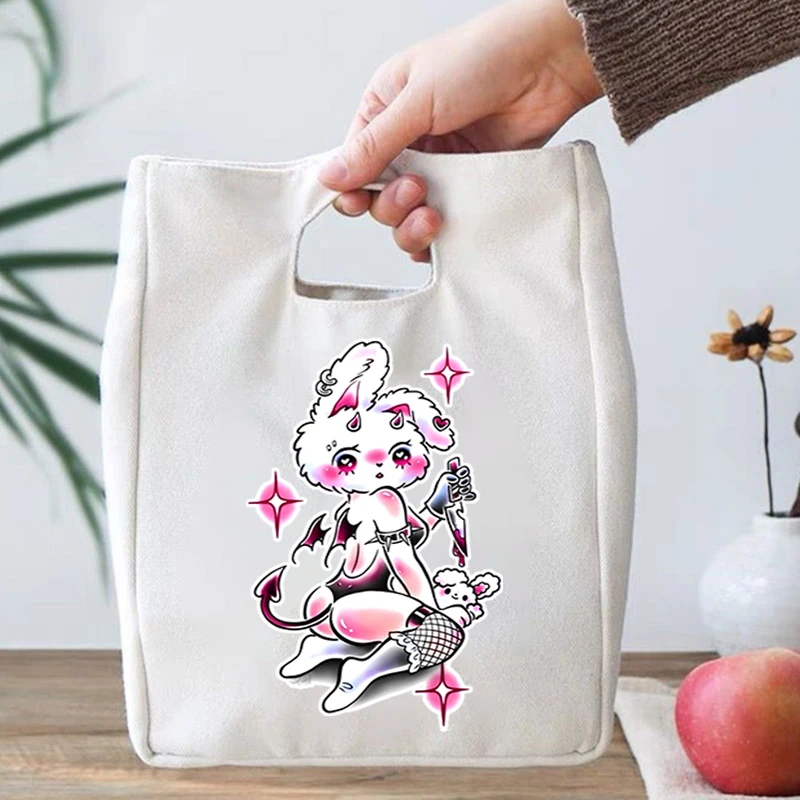 Gothic Horror Cat Funny Thermal Lunch Bags for Women Kids School Office Bento Food Storage Insulation Fashion Portable Lunch Bag