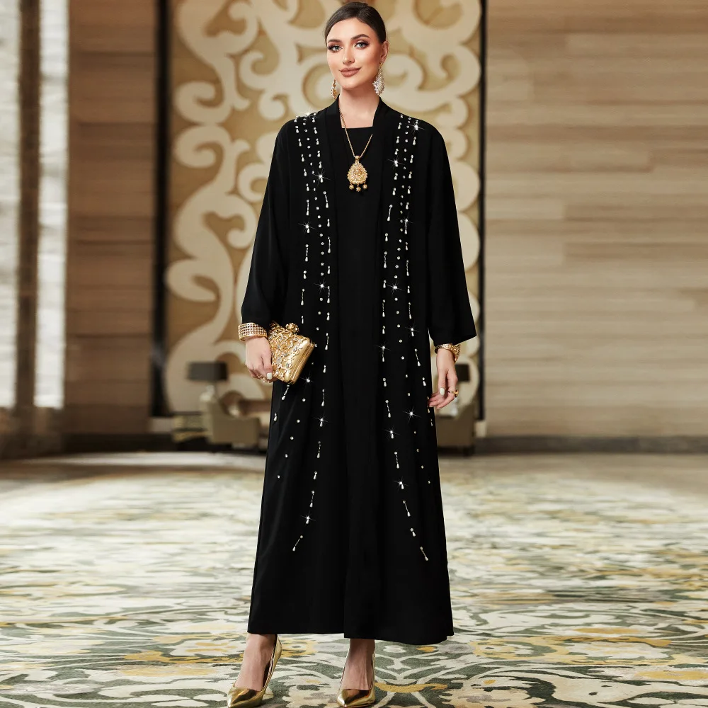 

One Piece Ramadan Eid Mubarak Open Abaya Kimono Dubai Turkey Islam Kaftan Muslim Dress Clothes Abayas For Women Robe Caftan