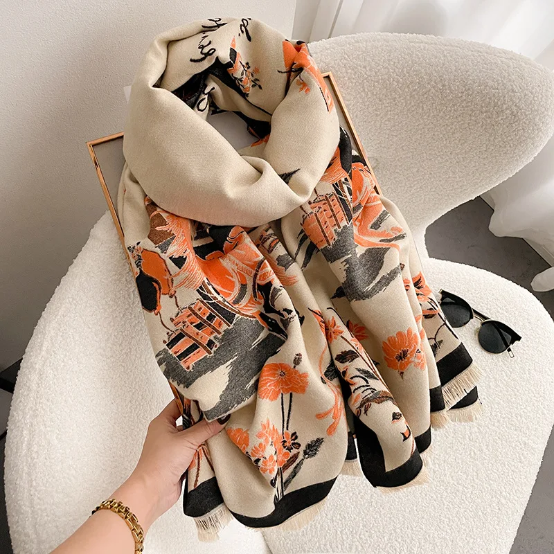 Hijabs For Woman Scarves Designer Scarf Women Luxury Winter Neck Warmer Echarpe Femme Hiver Sjaals Voor Dame Manteau Sjaal