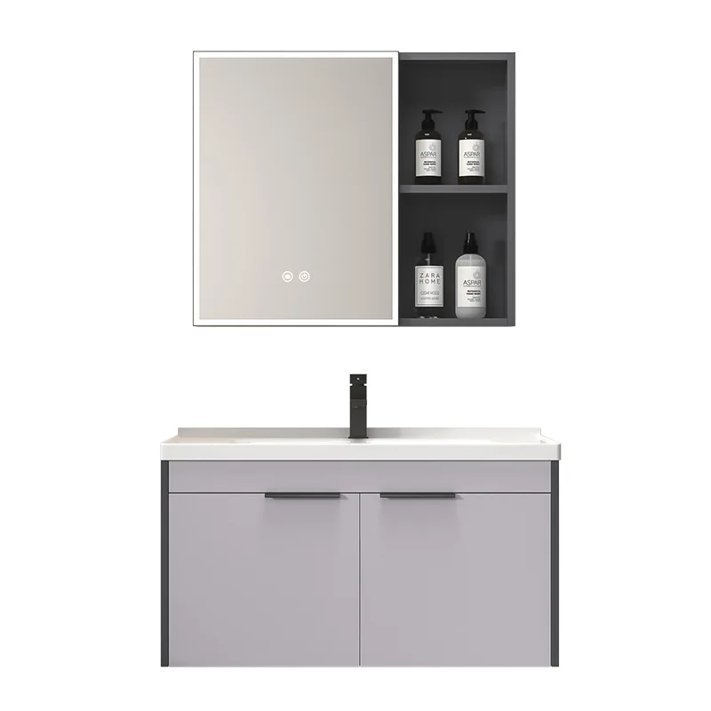 Armário de banheiro de alumínio em formato de favo de mel, cerâmica integrada, combinação de armário de lavatório, gaveta, espelho inteligente