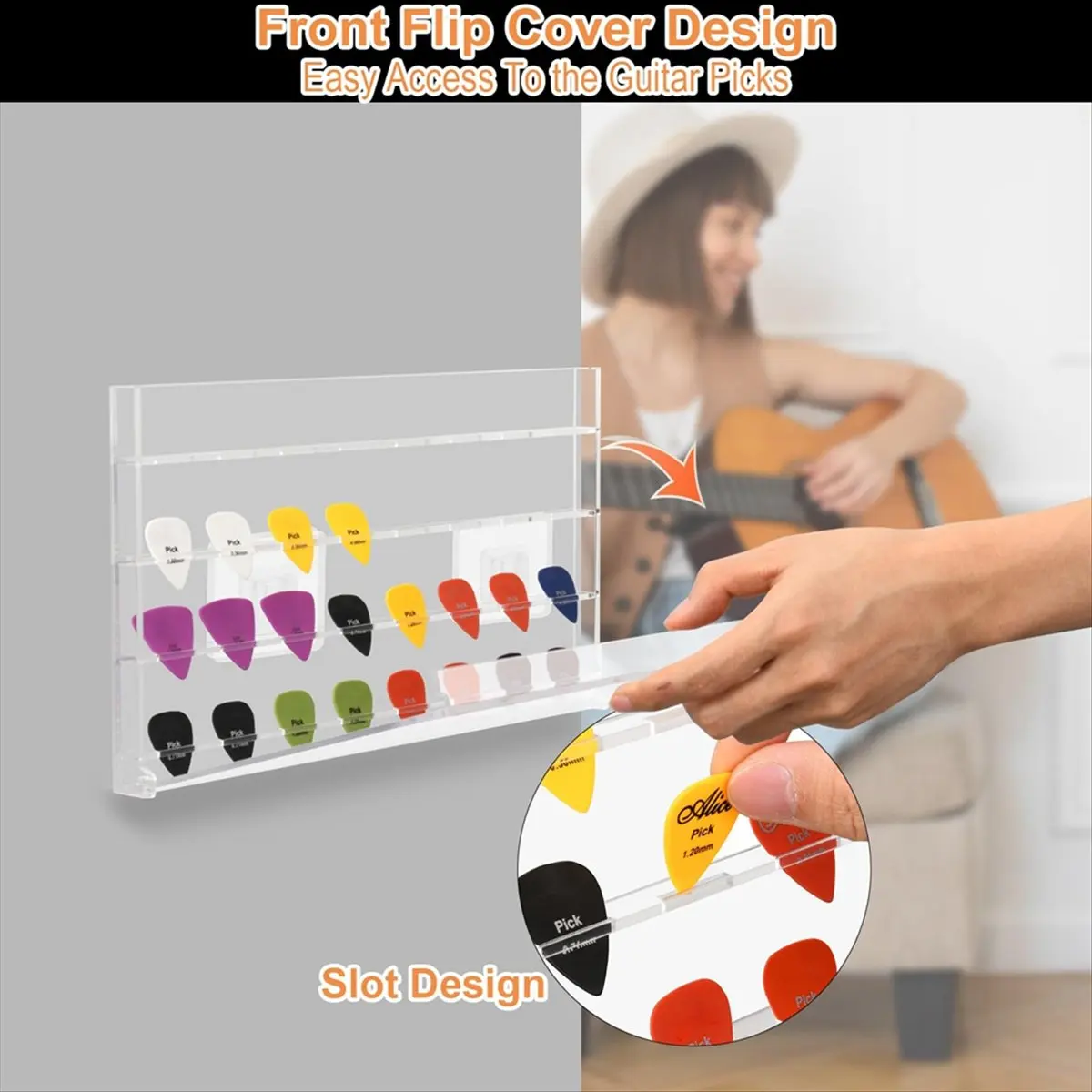【Organizer】 Acrylic Guitar Pick Wall Mount Display Case Storage Box for Picks Storage and Display Hold 32 Picks Transparent