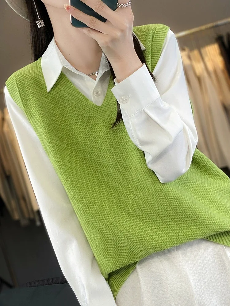 

Новый весенний вязаный жилет с v-образным вырезом, женский 00, свободная верхняя одежда Camere, топ с подплечниками, корейский топ для поездок на работу