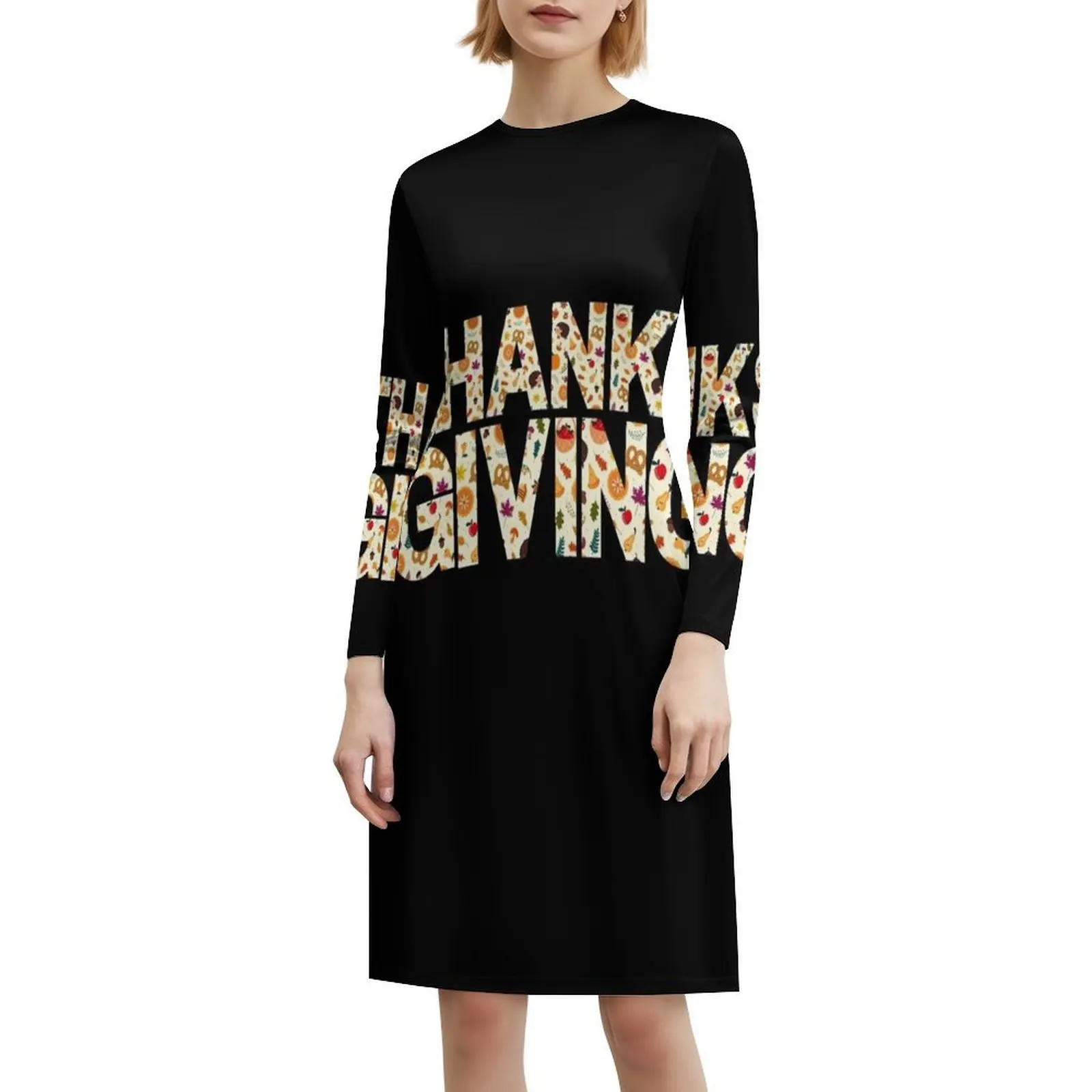فستان على الطراز الكوري لعيد الشكر للنساء، فستان كاجوال أنيق للحفلات أو الملابس اليومية، طباعة عيد الشكر المضحكة #6