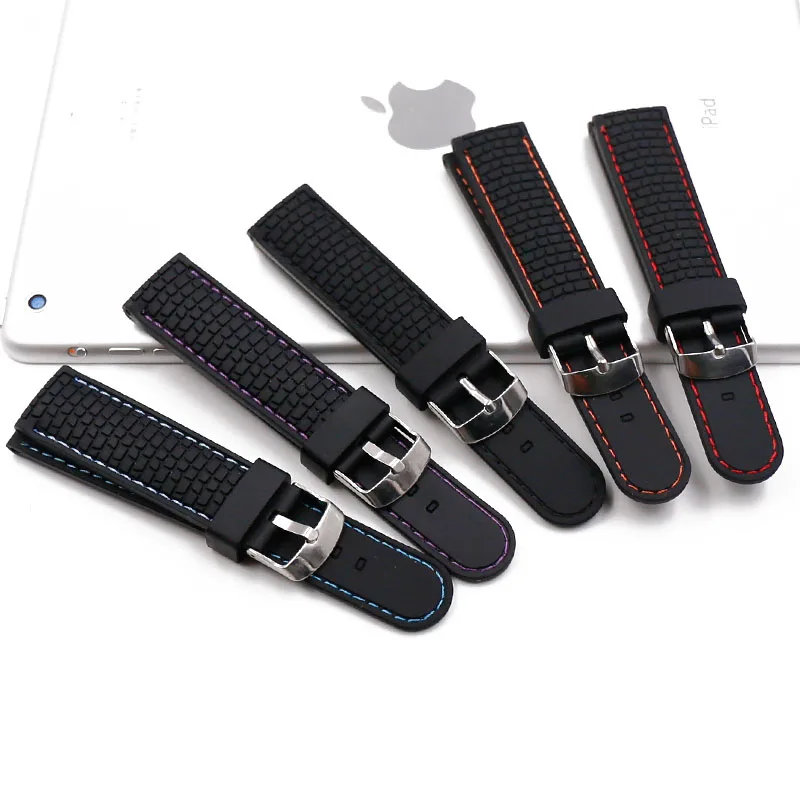 

22mm Men's Silicone Watch Strap Pin Buckle Watch Accessories Outdoor Sports Rubber Watch band Bracelet Wristband for Women