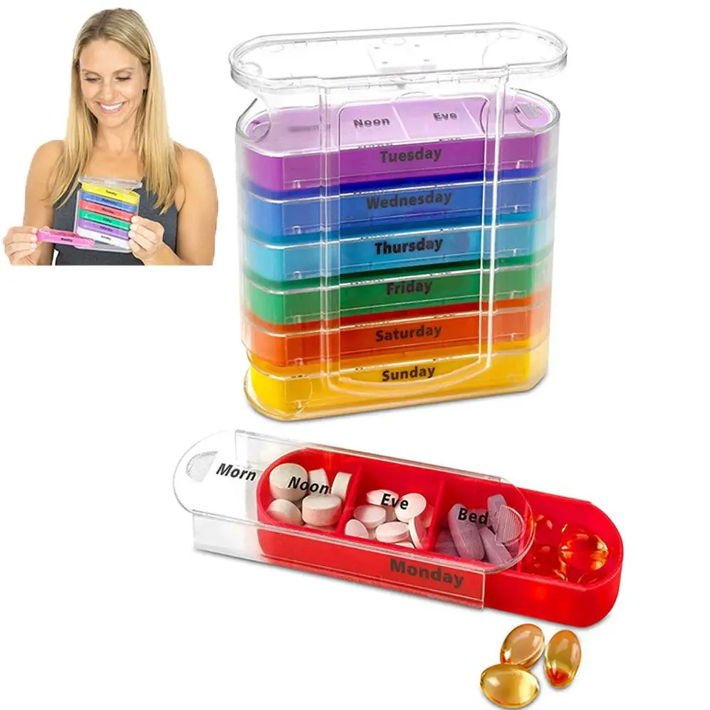 Plastic 28 Compartments 4 Times a Day Medicine Storage Box Drug Cases Pill Holder 7 Days Pill Box Pill Organizer Weekly Pillbox