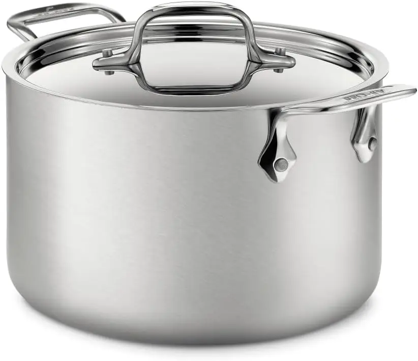 5-Ply Brushed Stainless Steel Soup Pot 4 Quart Induction Oven Broiler Safe 600F Pots and Pans, Cookware Silver