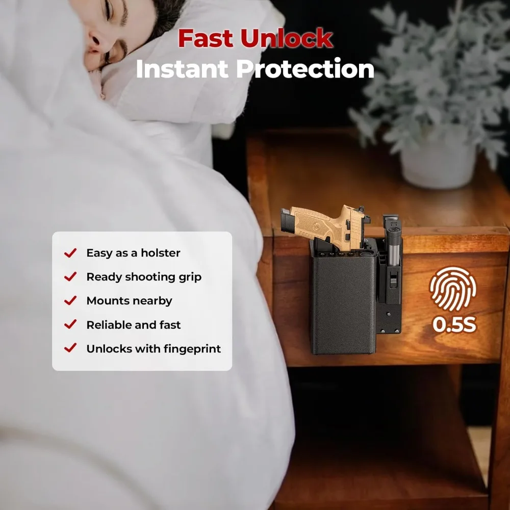 Biometric Pistol Gun Safe – Car and Bedside gun Safe for handgun with Fingerprint Trigger Lock for Quick Access, Fast Entry for