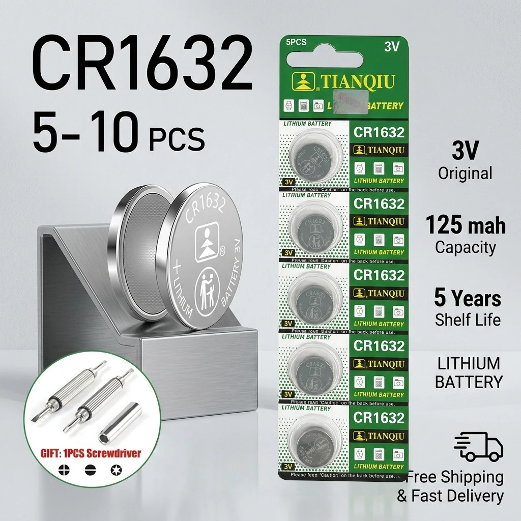 

Coin Cell Button Battery 3V CR1632 BR1632 DL1632 ECR1632 LM1632 Lithium Battery 5-10Pcs for Toys