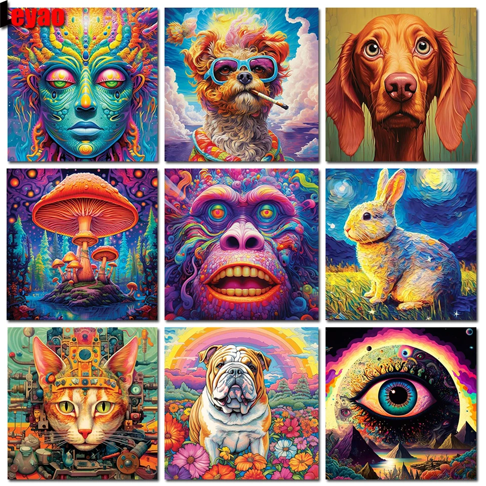 Psychedelic Landscape DIY Diamond Painting Aniaml Great Ape Dog Cat Face Full Diamond Mosaic Cross Stitch Kit For Home Decor