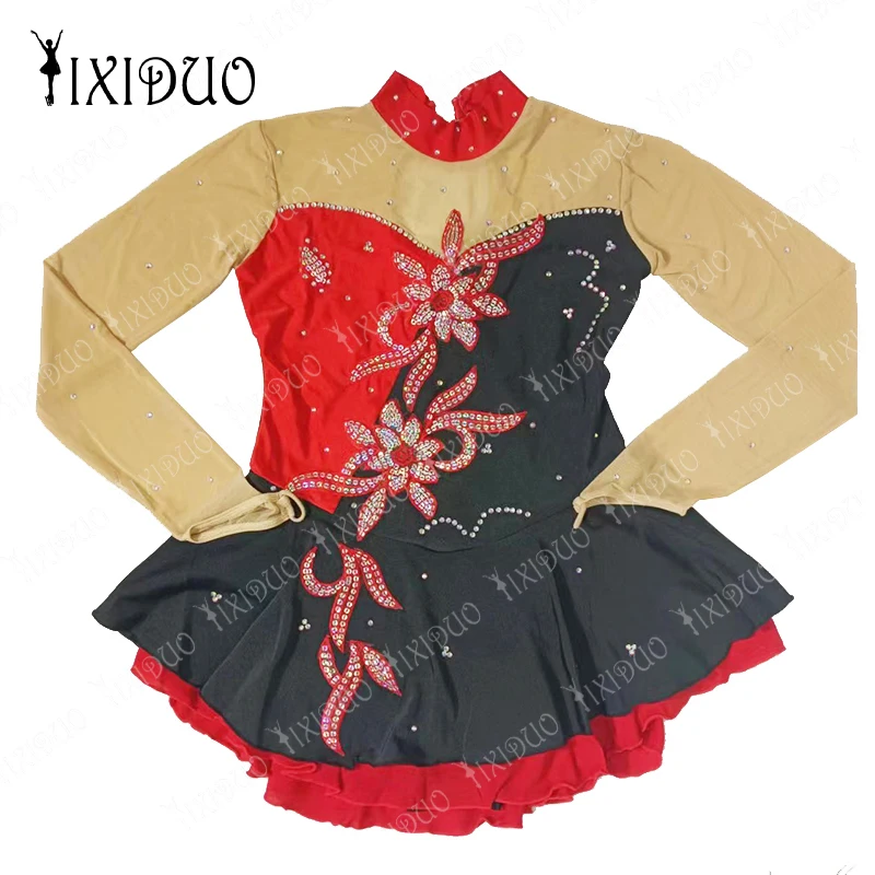 Vestido lírico para mujer, Ropa de baile de patinaje artístico, leotardos de baile con diamantes de imitación, Ballet, gimnasia, Majorette, uniformes de baile, disfraz