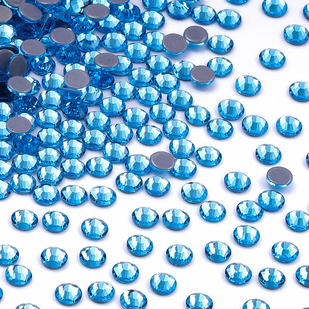 

Aquamarine SS6-SS30 Hot-Fix Glass Crystal Rhinestones Flatback Glitter Stones For Decorations Clothes