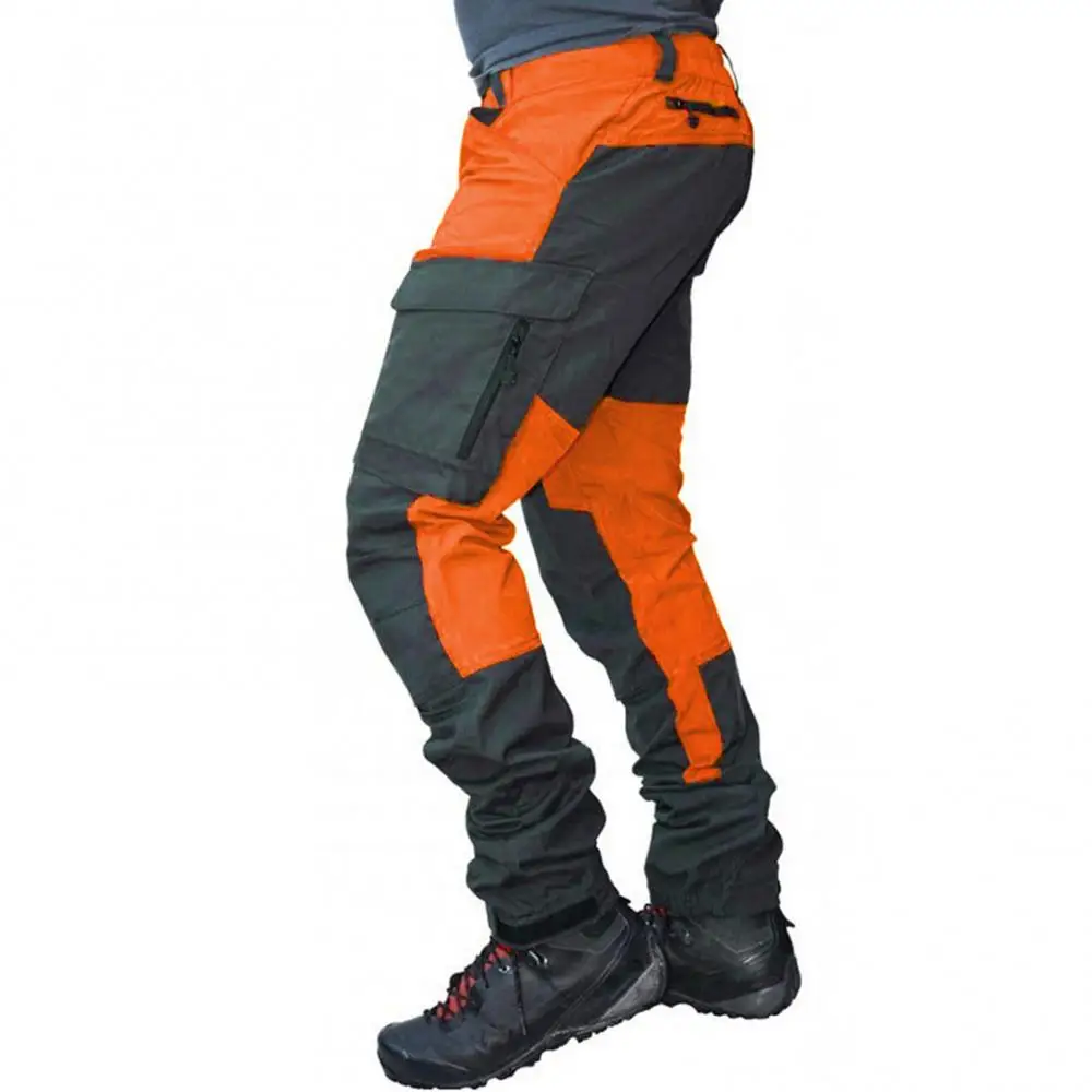 Men Fashion Color Block Multi Pockets Sports Long Cargo Pants Work Trousers