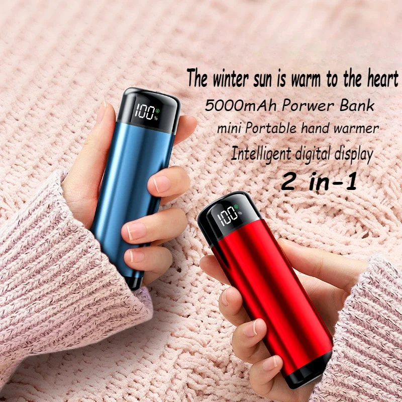 2025 Digital Display Power Bank 5000mAh 3-in1 Portable Hand Warmer with Flashlight USB Large Capacity Rechargeable For Travel