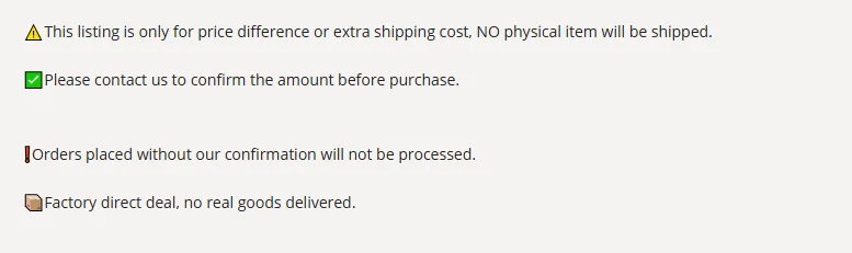 Special Link for Price Difference / Extra Freight Cost, 1 Unit = 1 USD, Do Not Order Without Confirmation
