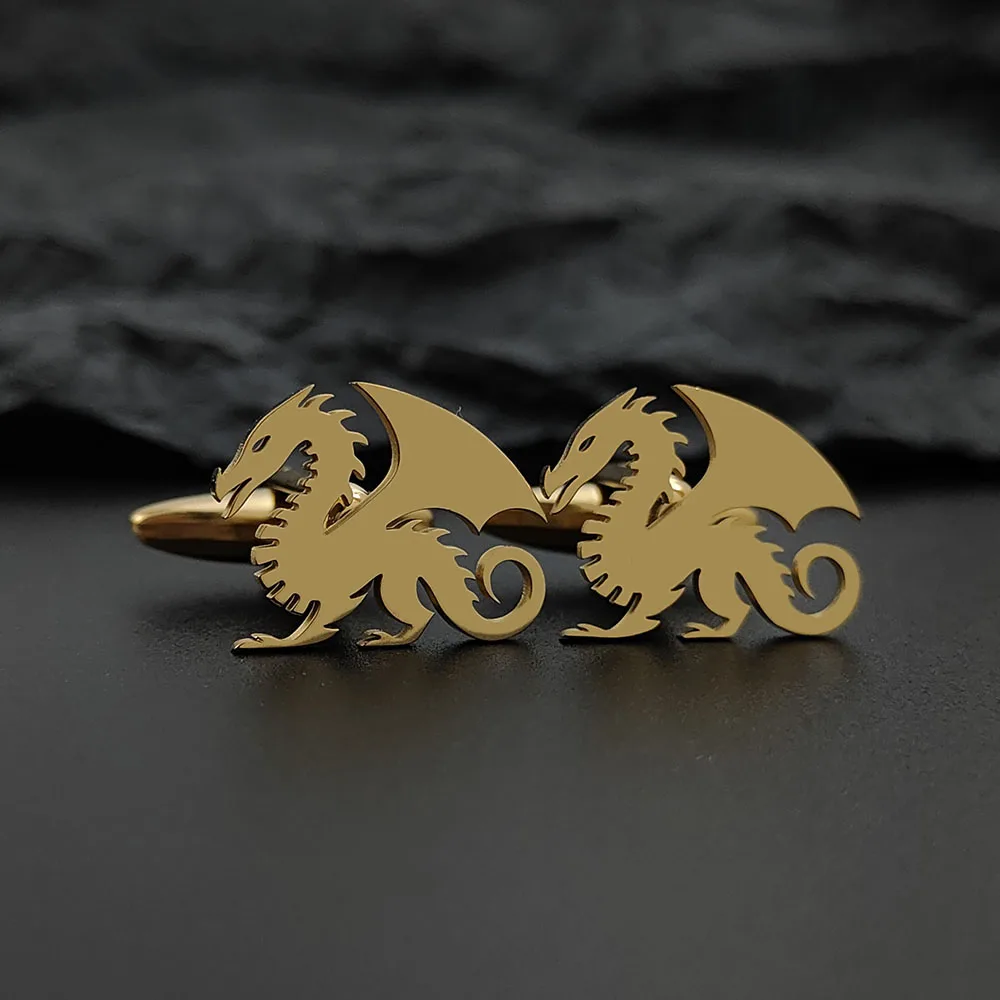 أزرار أكمام بشعار التنين المطلية بالذهب من الفولاذ المقاوم للصدأ، وهدايا الهالوين وعيد الشكر وعيد الميلاد وعيد الميلاد والعام الجديد #1
