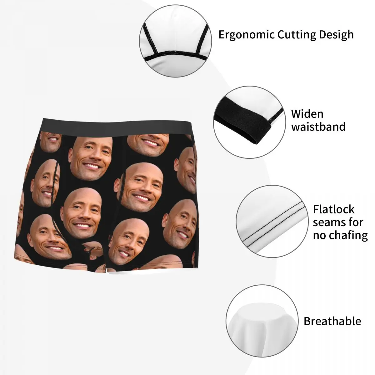 Fashion The Rock Face Dwayne Boxers Shorts Panties Men\'s Underpants Stretch American Actor Johnson Briefs Underwear