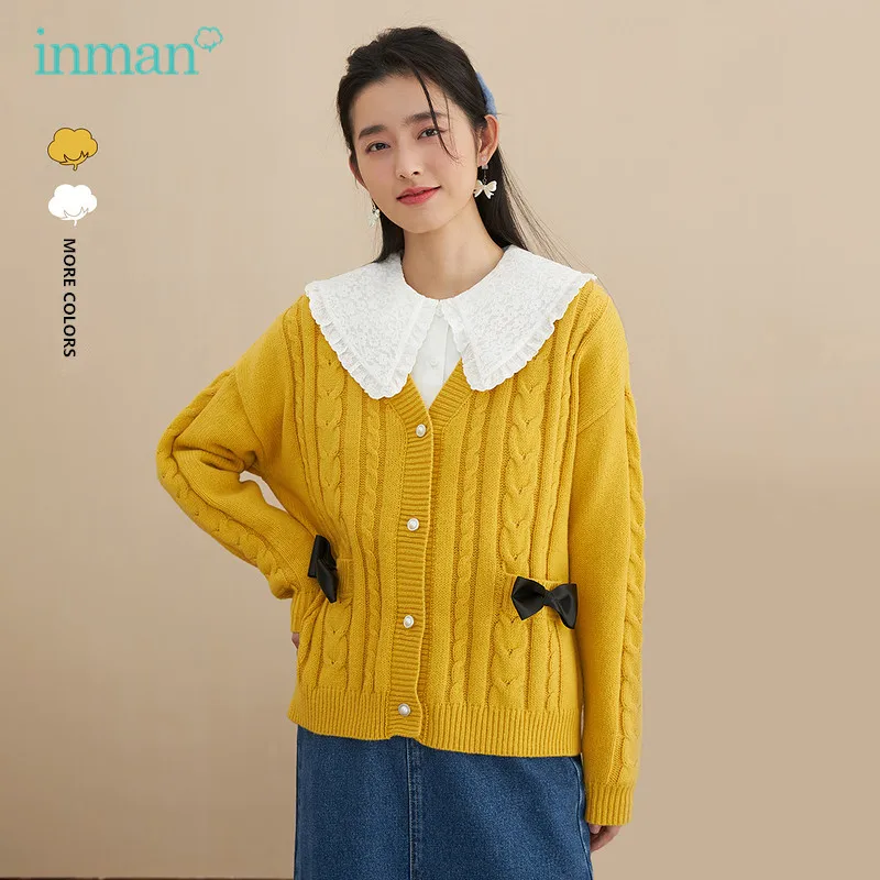 

INMAN Women's Sweater Spring Autumn Warm Cardigan For Women Tops Casual Sweater Jacket Sweet Bow Twist Kawaii Knitted Pull Femme