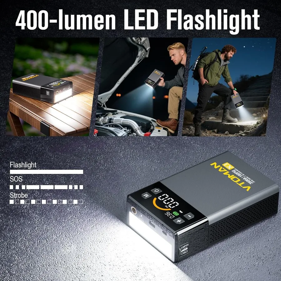 Rozrusznik awaryjny z kompresorem powietrza do awaryjnego uruchamiania akumulatora pojazdu: 3500A, przenośny rozrusznik o dużej mocy, kompatybilny z...