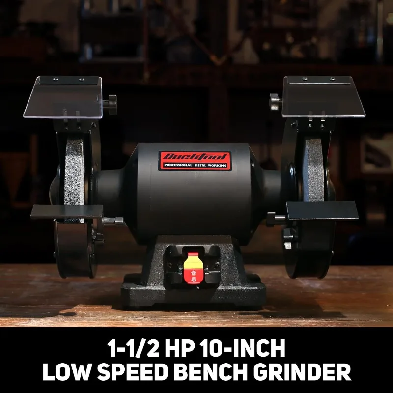 BUCKTOOL 1-1/2HP Moedor de bancada de baixa velocidade de 10 polegadas, moedor de mesa de 1750 RPM com motor 13A