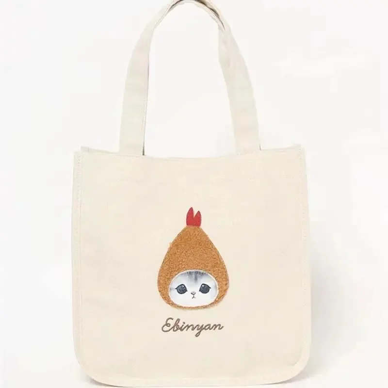 Japanese Mofusand Same Style New Cute Shark Cat Cartoon Handmade Canvas Shoulder Tote Bag Kawaii Handbag for Women Girls view 4